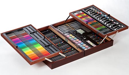 Art 101 Deluxe Multifunctional Art Set / Kit with 215 Pieces in Wood Case  for Children to Adults